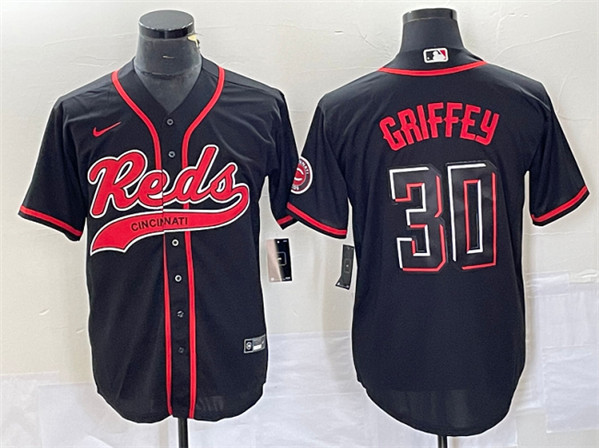 Men's Cincinnati Reds #30 Ken Griffey Jr. Black 2023 City Connect Cool Base Stitched Baseball Jersey